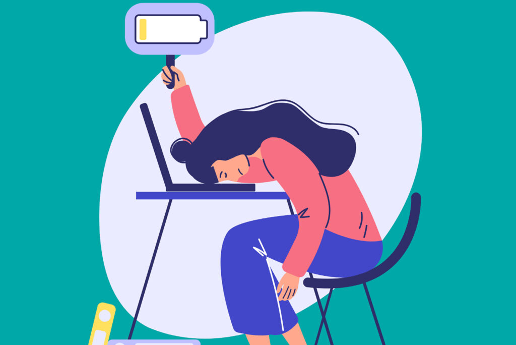 Worker struggling with workplace burnout.